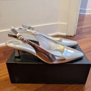 Marc Fisher Silver Slingback Kitten Heels - 9.5 NWOT